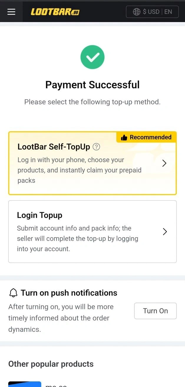 how to complete Top Heroes Top Up on LootBar? Step 1