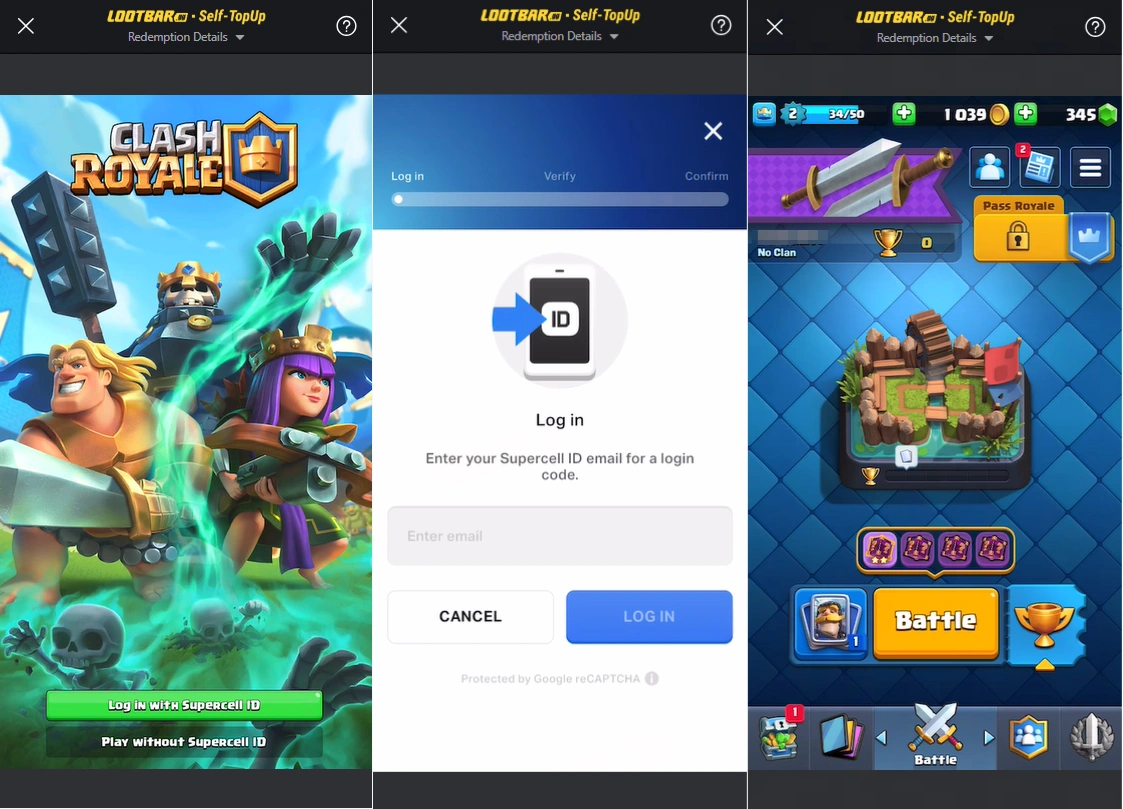 Step to top up Clash Royale on LootBar - 2