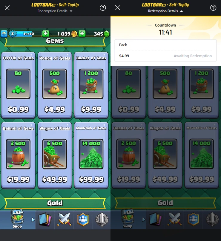 Step to top up Clash Royale on LootBar - 3