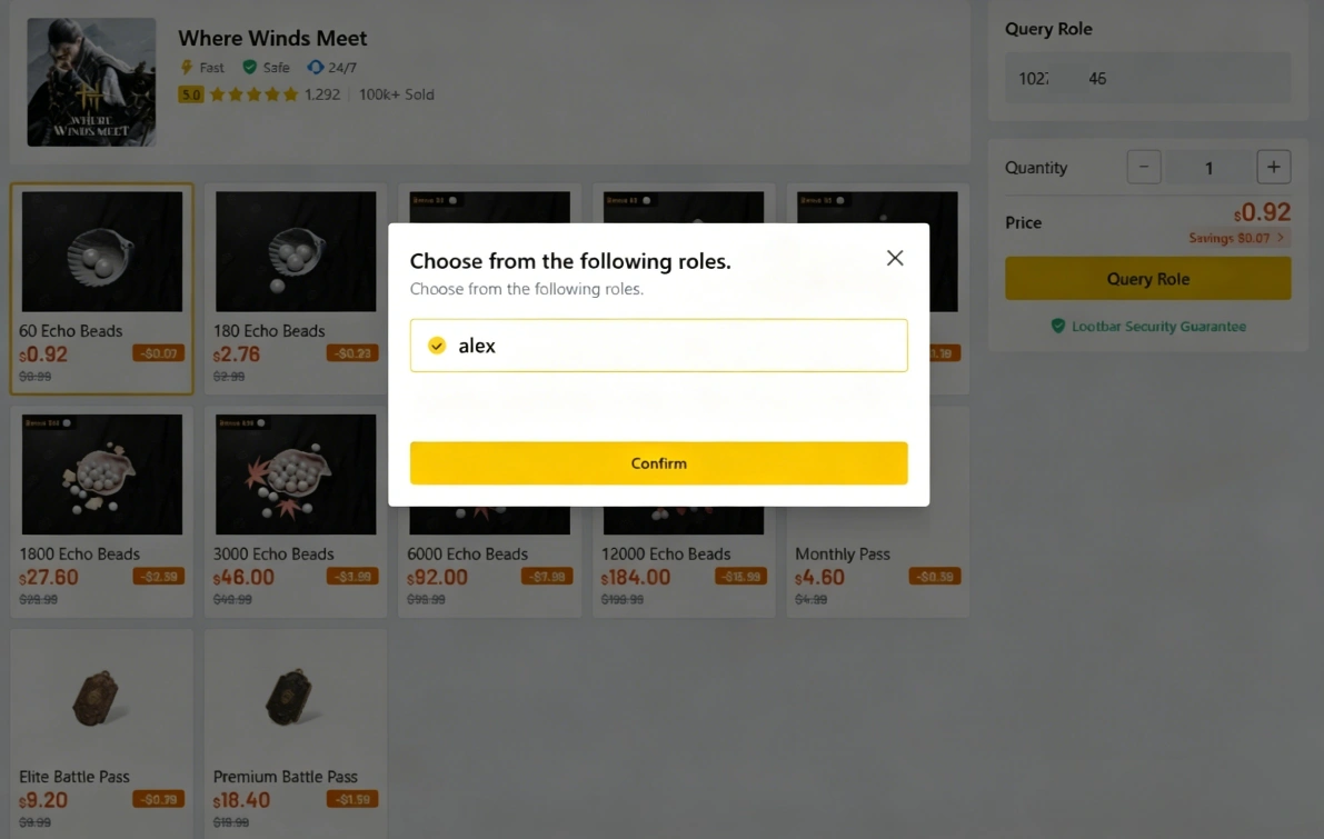 Where Winds Meet Top-up Step2: Confirm whether the character is correct