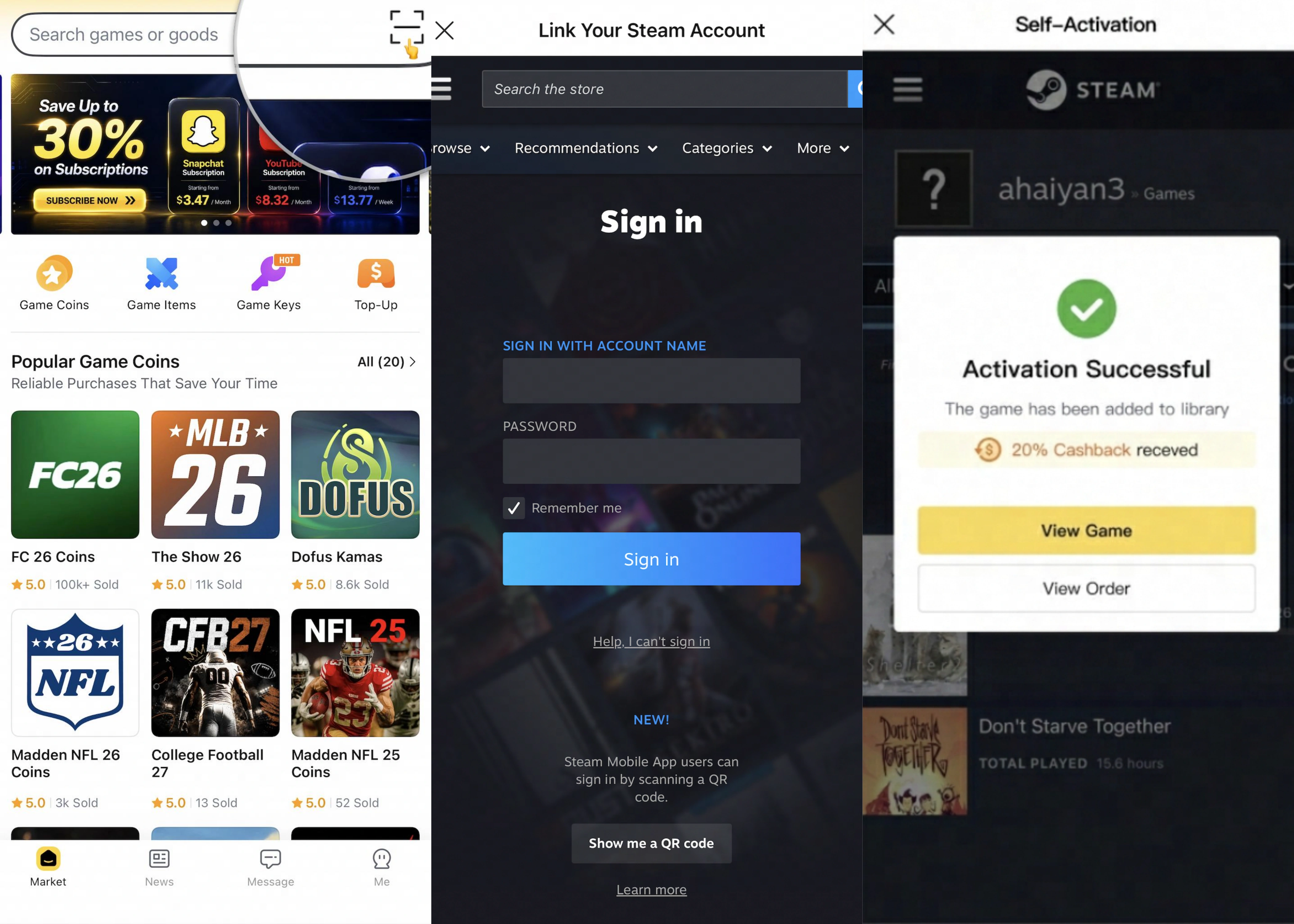 QR code activation via LootBar app
